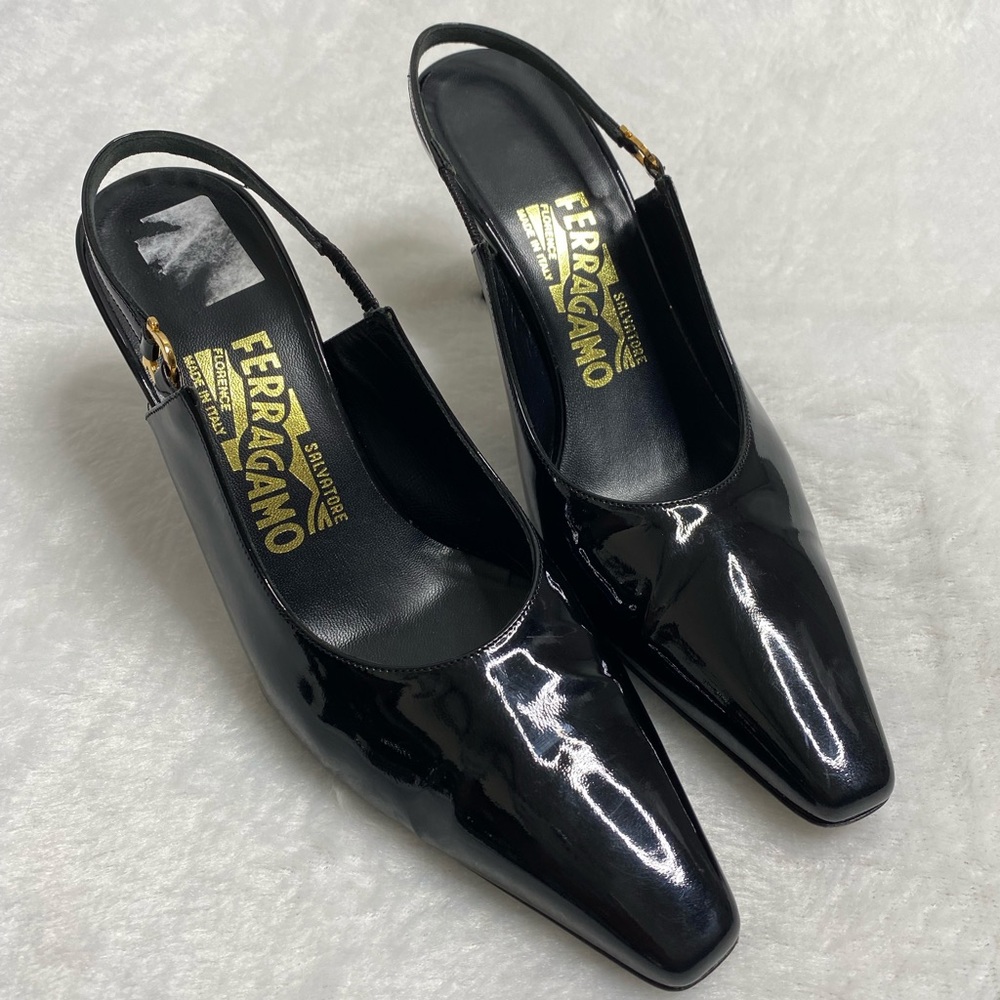 Salvatore Ferragamo Black Patent Leather Heels